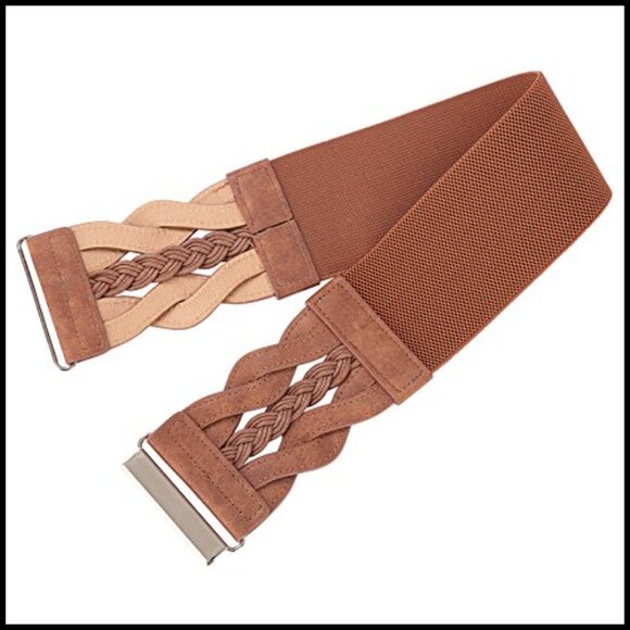 Elastic Wide Belt with Faux Leather Trim, Stretchy Cinch for Dresses